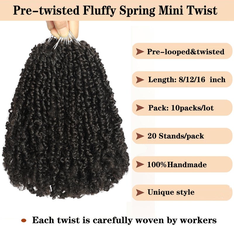 FALEMEI 10 Packs Yanky Twist Crochet Hair 12 Inch Pre-twisted Natural Black Mini Spring Twist Small Curly Senegalese Twist Braids Yankee Twist (4#(Brown), 12 Inch (Pack of 10)) - Image 2