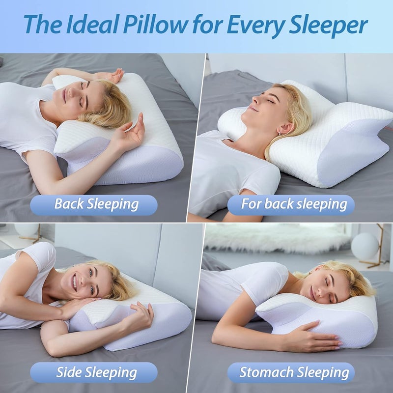 HOMCA Memory Foam Pillow, 2 in 1 Pillow for Sleeping, Neck Support Pillows for Side Back Stomach Sleepers with Breathable Pillowcase (White) - Image 5