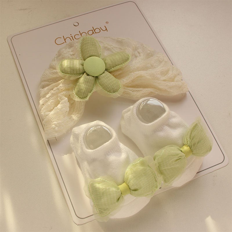 Flower Lace Headscarf Hat Small Month Age Baby Girl'S Brine Door Hat Summer Thin Newborn Girl'S Princess Set - Image 3