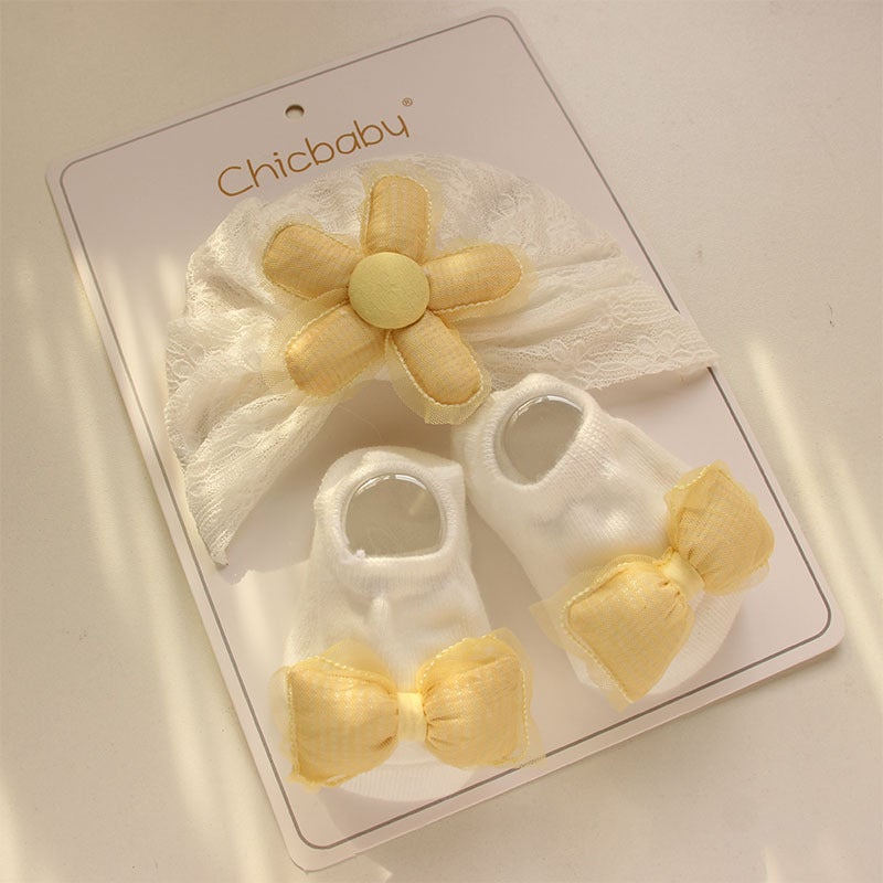 Flower Lace Headscarf Hat Small Month Age Baby Girl'S Brine Door Hat Summer Thin Newborn Girl'S Princess Set - Image 1
