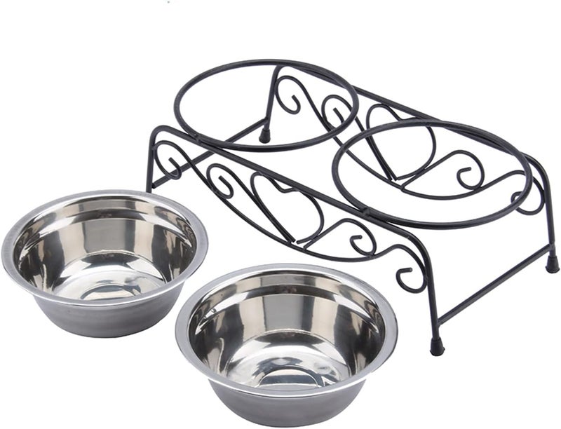 كلاراكو وعاء مزدوج للحيوانات الأليفة من كلاركو، مصنوع من الفولاذ المقاوم للصدأ المصقول، مناسب للقطط والكلاب والجراء، مزود بقاعدة منخفضة الارتفاع، وحامل طعام للحيوانات الأليفة - Image 5