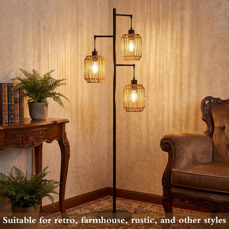 Glooglitter 3 Pack Rattan Lamp Shades, Boho Macrame Handwoven Rope Covers for Pendant Lights Floor Table Lamp Small Cylinder Woven Lampshade Set 4.92"Ã—5.91"for Living Room Bedroom Decor - Image 3