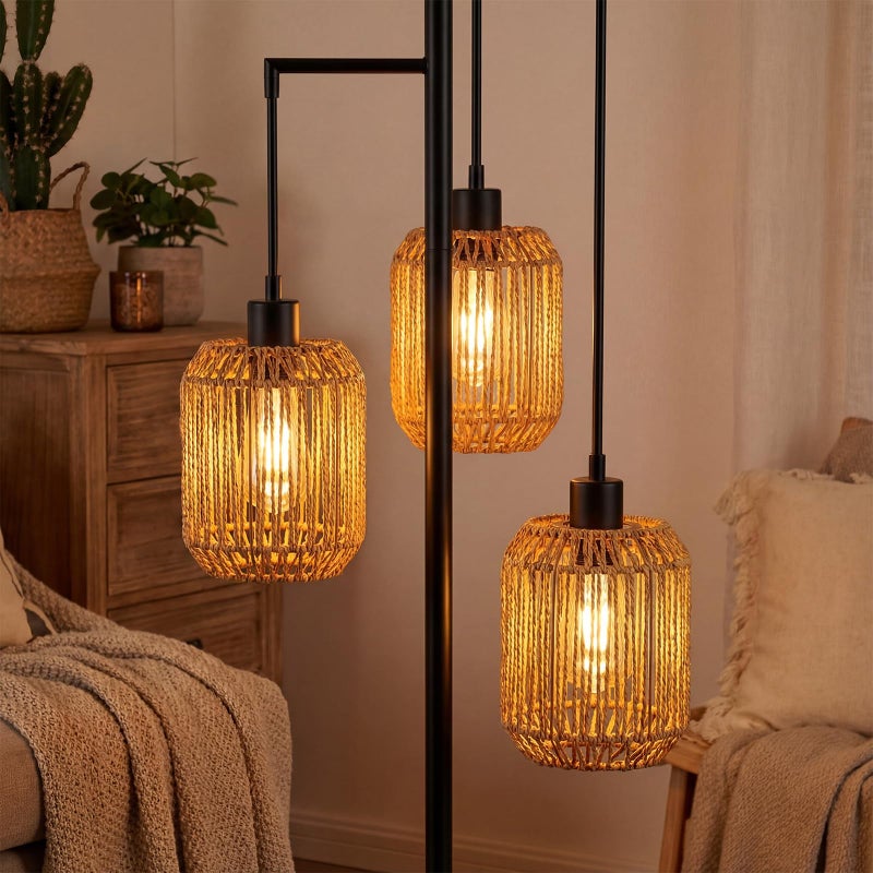 Glooglitter 3 Pack Rattan Lamp Shades, Boho Macrame Handwoven Rope Covers for Pendant Lights Floor Table Lamp Small Cylinder Woven Lampshade Set 4.92"Ã—5.91"for Living Room Bedroom Decor - Image 1