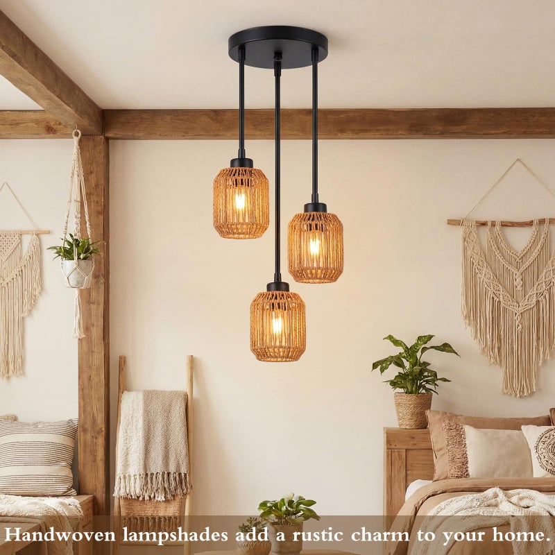 Glooglitter 3 Pack Rattan Lamp Shades, Boho Macrame Handwoven Rope Covers for Pendant Lights Floor Table Lamp Small Cylinder Woven Lampshade Set 4.92"Ã—5.91"for Living Room Bedroom Decor - Image 4