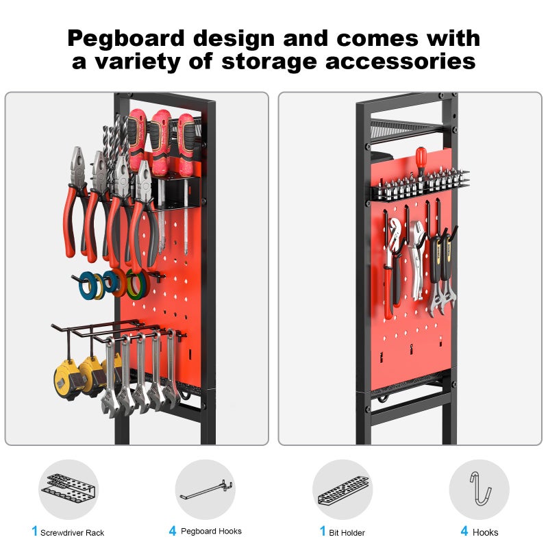 CCCEI Garage Power Tools Organizer Cart with Charging Station, Red Floor Standing Rolling Drill and Tools Battery Storage Cart on Wheels. Utility Rack Gift for Men, Husband, Father. - Image 5
