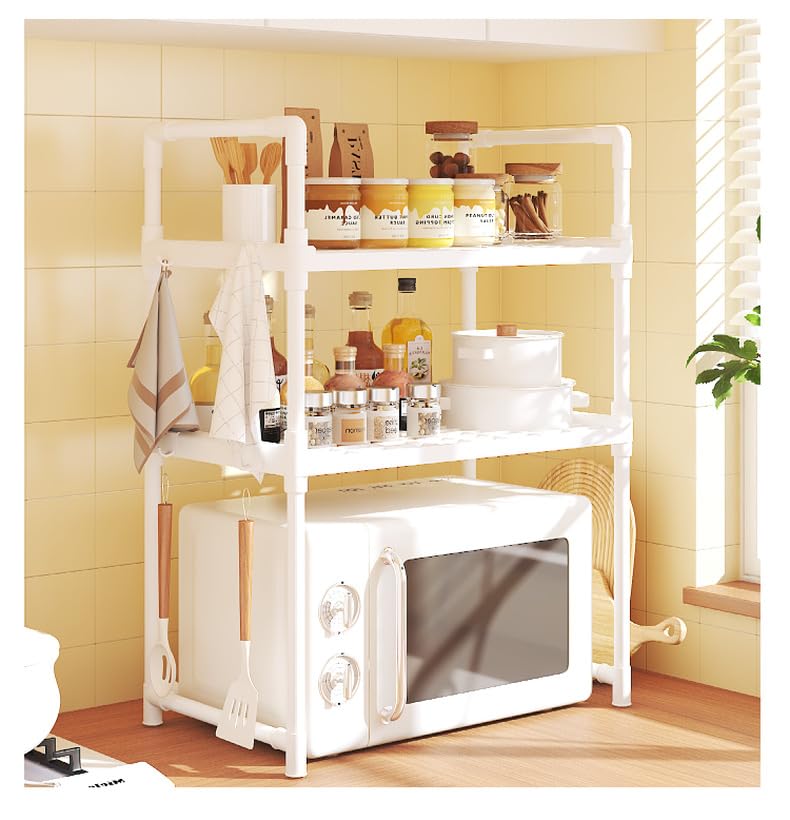 Delavala 3-Tier Acrylonitrile Butadiene Styrene Spice Rack Organizer For Countertop,Foldable Rust-Proof Standing Large Seasoning Storage Shelf With Hook For Kitchen Cabinet Living Room (3 Tire,White) - Image 1