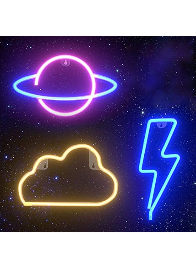 WALALLA 3 Pcs Neon Cloud Lightning Planet Signs for Bedroom Wall Decor, LED Lights for Kids Room, Gift, Party, Birthday, Christmas, Wedding, Bar - Image 1