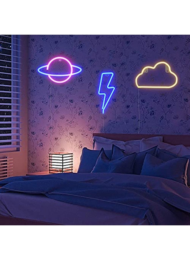 WALALLA 3 Pcs Neon Cloud Lightning Planet Signs for Bedroom Wall Decor, LED Lights for Kids Room, Gift, Party, Birthday, Christmas, Wedding, Bar - Image 3