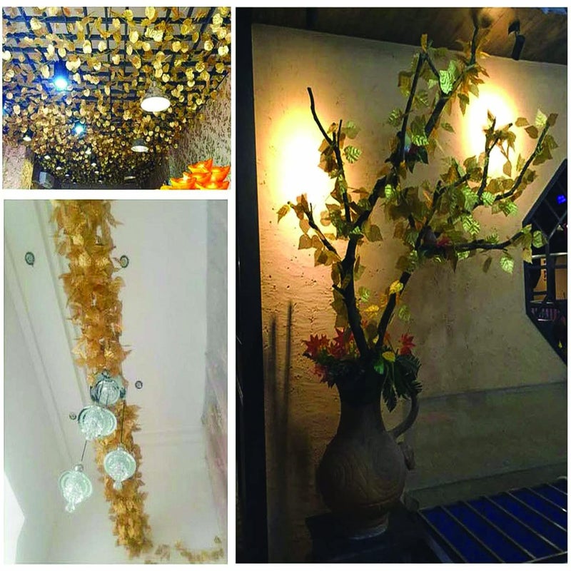 RED WIND Wall Hanging Artificial Creeper Plant Strings with Leaves_Set of 12_Gold Color_for Interior Decoration_Art_Craft ST10 - Image 5