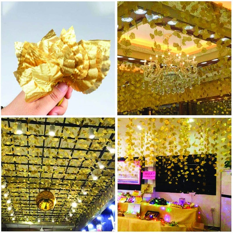 RED WIND Wall Hanging Artificial Creeper Plant Strings with Leaves_Set of 12_Gold Color_for Interior Decoration_Art_Craft ST10 - Image 4