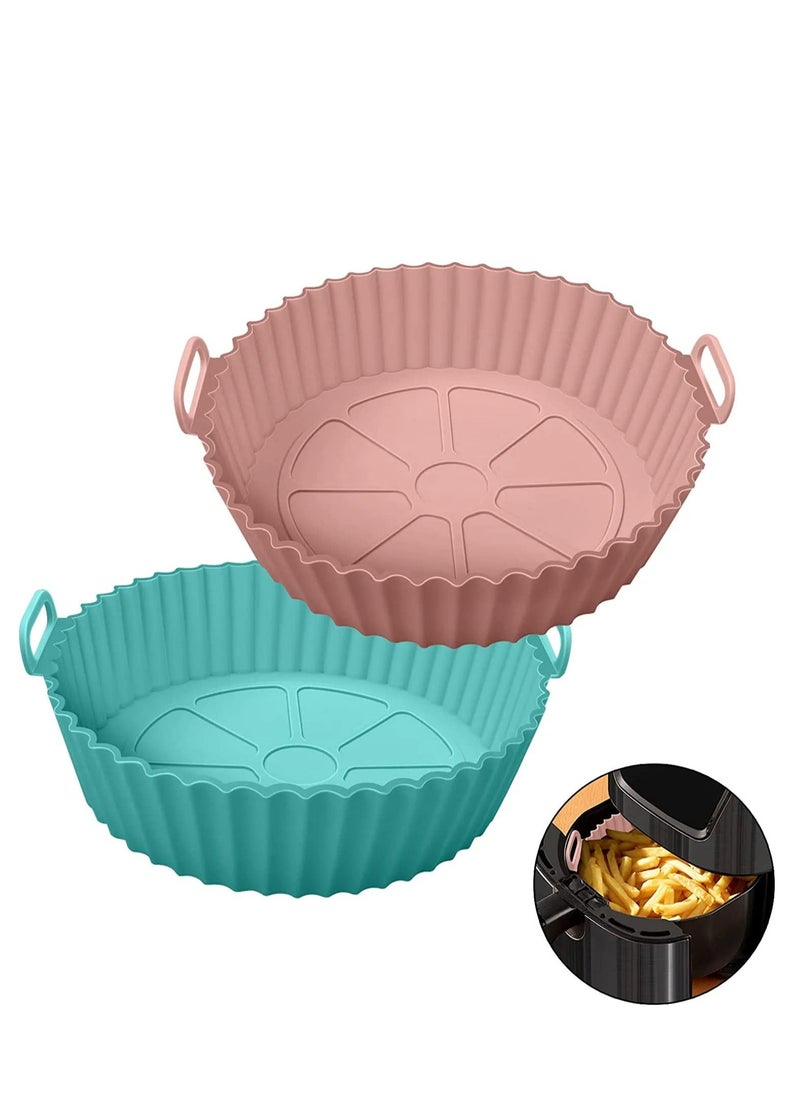 SYOSI - Air Fryer Silicone Pot 2 Pcs Liners Food Safe Non-Stick Accessories Reusable Basket Kitchen Oven Round Tray - Image 1