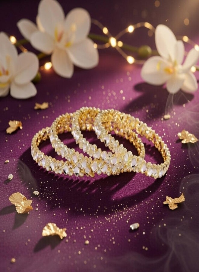 Efulgenz Indian Bangles for Women Faux Kundan Bracelet Set Indian Wedding Bridal Bracelet Bangle Set Party Fashion Statement Jewelry (4 Pcs) Size-2.10 - Image 2