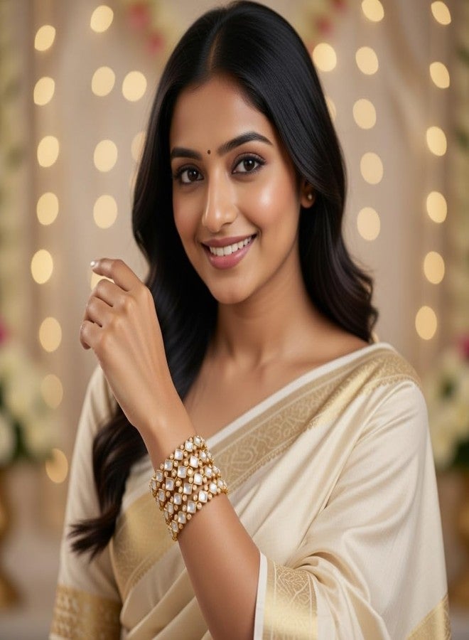 Efulgenz Indian Bangles for Women Faux Kundan Bracelet Set Indian Wedding Bridal Bracelet Bangle Set Party Fashion Statement Jewelry (4 Pcs) Size-2.10 - Image 4