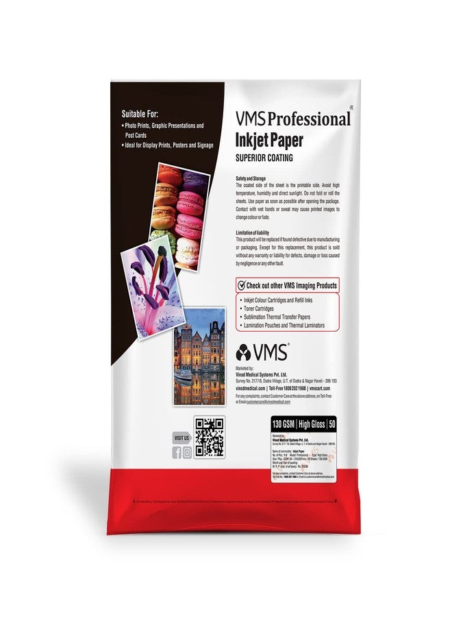 VMS Professional 130 GSM A4 Glossy Photo Paper – Water Resistant, Pack of 4 x 50 sheets, Compatible with all Inkjet Printers - Image 2