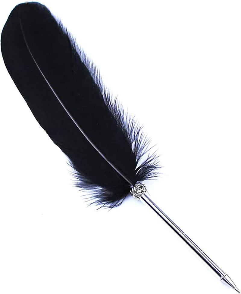 OPENDGO Feather Ballpoint Pen ，Black Ink Vintage Feather Quill Refined Plated Rod Quill Ballpoint Pen For School Writing ▏Wedding Gift Signature Pen (Black) - Image 3