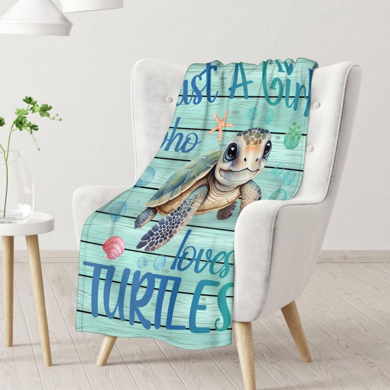 AIOMXZZ Sea Turtle Blanket - Soft  Fuzzy & Warm - 50""x60"" Throw Size Blanket for Bed  Couch  Sofa - Blue Cute Throw Gifts for Adults  Kids - Image 2
