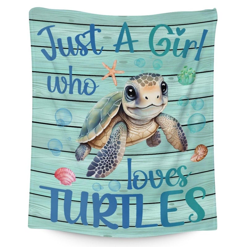 AIOMXZZ Sea Turtle Blanket - Soft  Fuzzy & Warm - 50""x60"" Throw Size Blanket for Bed  Couch  Sofa - Blue Cute Throw Gifts for Adults  Kids - Image 1