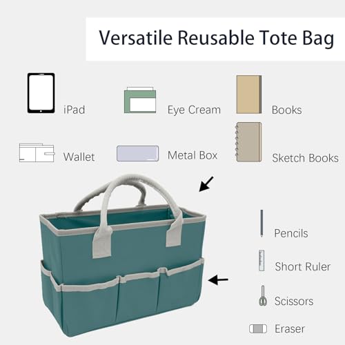 Cupohus Art Organizer Craft Storage Tote Bag with Pockets and Hadles, Oxford Fabric Carrying Caddy for Teacher, Officer, Artist, Traveler, and more – Grey Green - Image 2