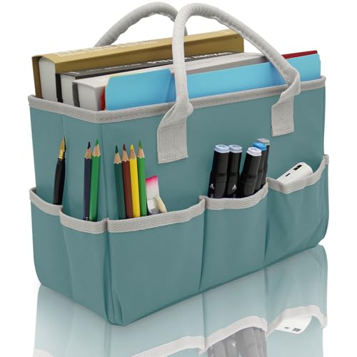 Cupohus Art Organizer Craft Storage Tote Bag with Pockets and Hadles, Oxford Fabric Carrying Caddy for Teacher, Officer, Artist, Traveler, and more – Grey Green - Image 1