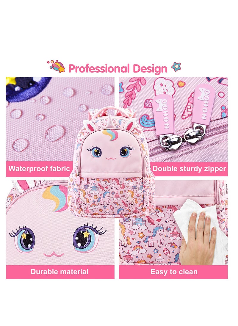 Nohoo حقيبة مدرسية للأطفال مقاس 16 بوصة من Nohoo مع حقيبة غداء وحافظة أقلام (مجموعة من 3 قطع) يونيكورن - وردي  - Image 5