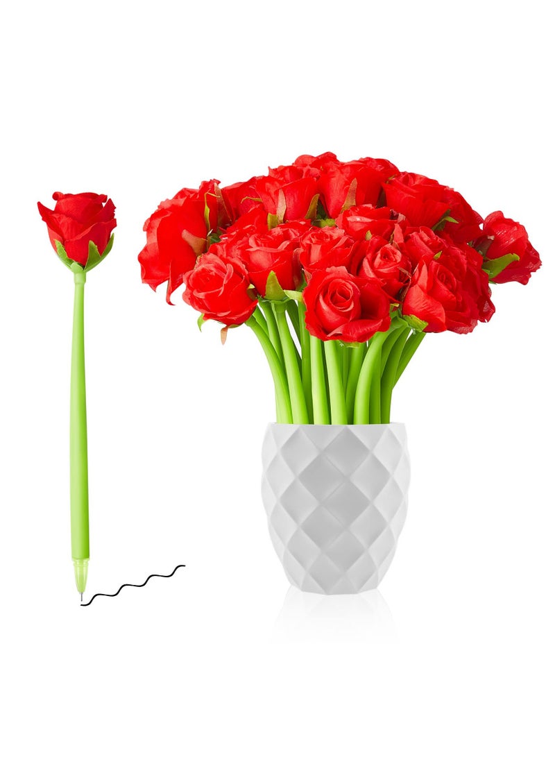 Excefore Flower Pens Gifts Artificial Rose Pens, 12 Pcs Creative Black Ink Pens Bulk Wedding Birthday Party Favors Office School,  Decoration Supplies for Women Girls Kids Teacher Nurse - Image 1