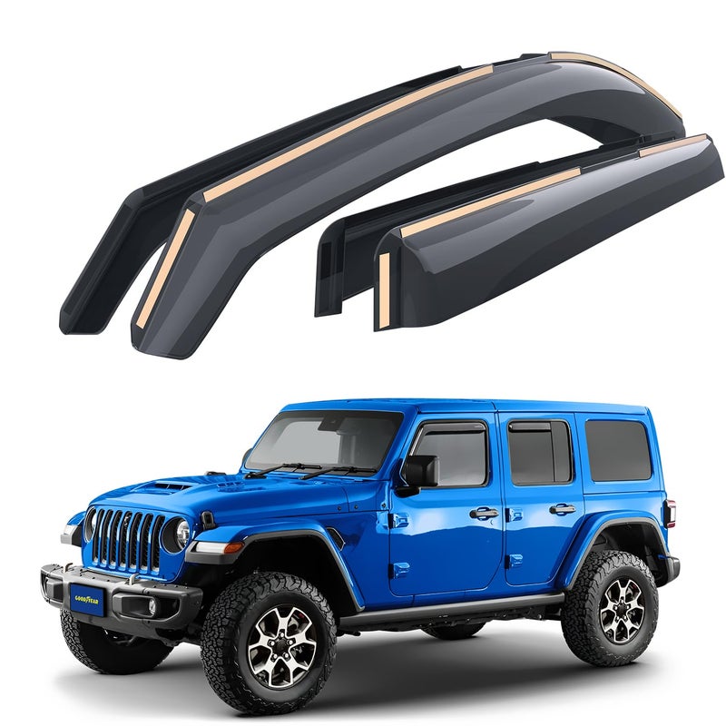 Goodyear Shatterproof inChannel Window Deflectors for Jeep Wrangler JL 20182025Jeep Gladiator 20202025 Rain Guards Window Visors for Cars Vent Deflector Car Accessories 4 pcs GY003423LP