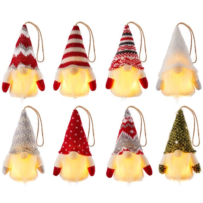 GNOME CHRISTMAS ORNAMENTS 8 PACKS 5 CHRISTMAS GNOMES LIGHTED TREE ORNAMENTS BULK FOR COWORKERS