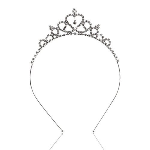 Tinksky Delicate Wedding Party Children Flower Girl Crystal Rhinestones Heart Shaped Crown Headband Tiara (Silver) - Image 1
