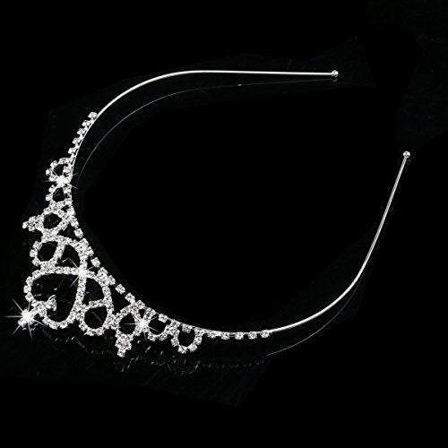 Tinksky Delicate Wedding Party Children Flower Girl Crystal Rhinestones Heart Shaped Crown Headband Tiara (Silver) - Image 5