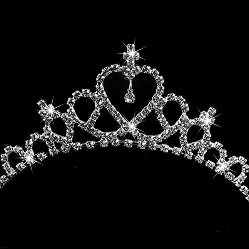 Tinksky Delicate Wedding Party Children Flower Girl Crystal Rhinestones Heart Shaped Crown Headband Tiara (Silver) - Image 2