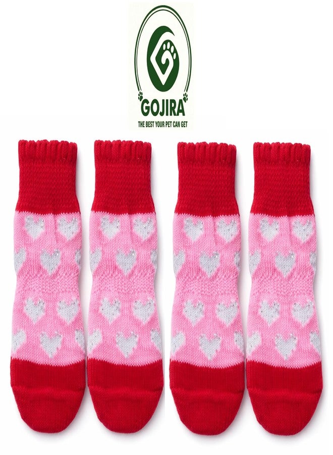 Gojira/Pet/Dog Warm Anti Slip/Skid Proof Paw Protector/Socks (M for Puppies) (Pink & Red) - Image 2