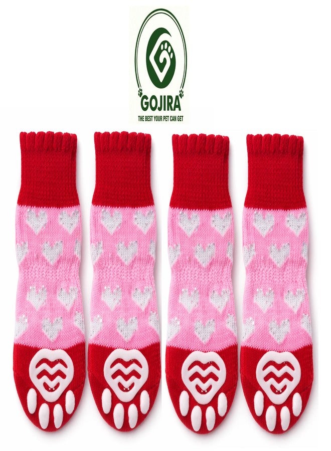 Gojira/Pet/Dog Warm Anti Slip/Skid Proof Paw Protector/Socks (M for Puppies) (Pink & Red) - Image 3