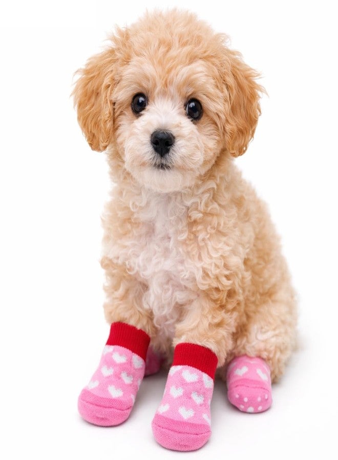 Gojira/Pet/Dog Warm Anti Slip/Skid Proof Paw Protector/Socks (M for Puppies) (Pink & Red) - Image 1