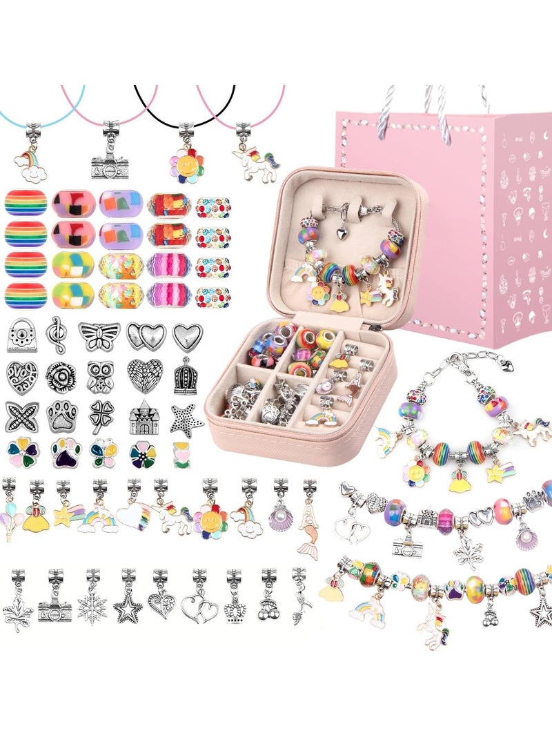 Beauenty Charm Bracelet Making Kit Girls Beads for Jewelry Making Kit, Unicorns Arts Crafts Gifts Set for Teen Girls Age 5 6 7 8-12, with a Portable Bracelet Organizer Box - Image 1