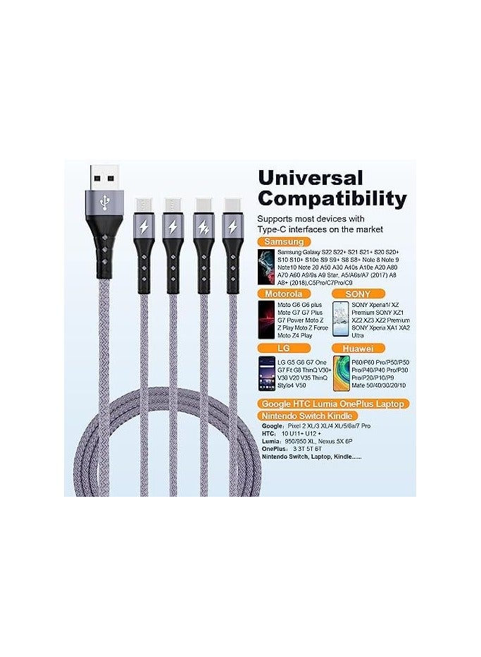 كابل SIQIWO USB من النوع C شحن سريع [3A/1.2M]، سلك أساسي لشاحن مزامنة مجدول من النايلون QC 3.0 مع 4 موصلات USB C، لهاتف iPhone 15 Pro Max، Samsung Galaxy S24 S23 S22 A52، LG، Huawei، Sony، Xiaomi - Image 4