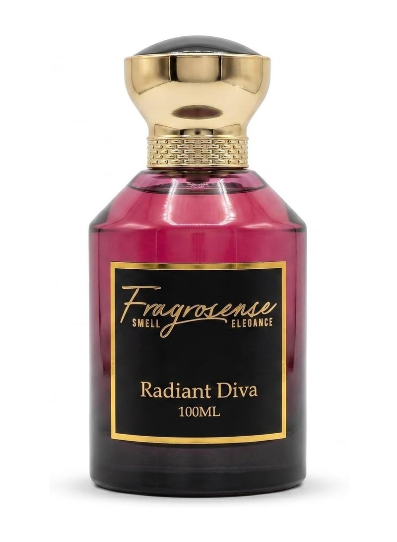 Radiant Diva Eau de Parfum 100ml for Women - Floral Fruity Fragrance with Passionfruit Peony Jasmine Musk Woody Notes - Elegant Scent for Daily and Evening Wear