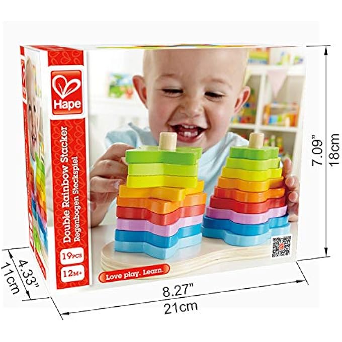 DOUBLE RAINBOW STACKER PLAYSET| WOODEN STACKING AND SORTING BLOCK BUILDING TOY FOR KIDS, EARLY EDUCATION TOY FOR KIDS, 19 PCS STACKER PLAYSET, MULTICOLOR, AGES 1 YEAR+ - Image 4