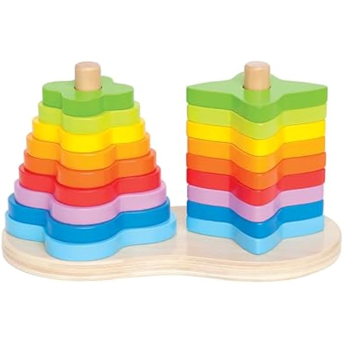 DOUBLE RAINBOW STACKER PLAYSET| WOODEN STACKING AND SORTING BLOCK BUILDING TOY FOR KIDS, EARLY EDUCATION TOY FOR KIDS, 19 PCS STACKER PLAYSET, MULTICOLOR, AGES 1 YEAR+ - Image 1