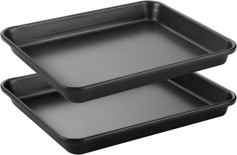 HONGBAKE 2 Pack 9.7X7.5" Toaster Oven Pans for Baking, 57% Thicker Nonstick 1/8 Cookie Sheet Pan Set, Small Baking Tray, Dishwasher Safe and Heavy Duty, Black - Image 1