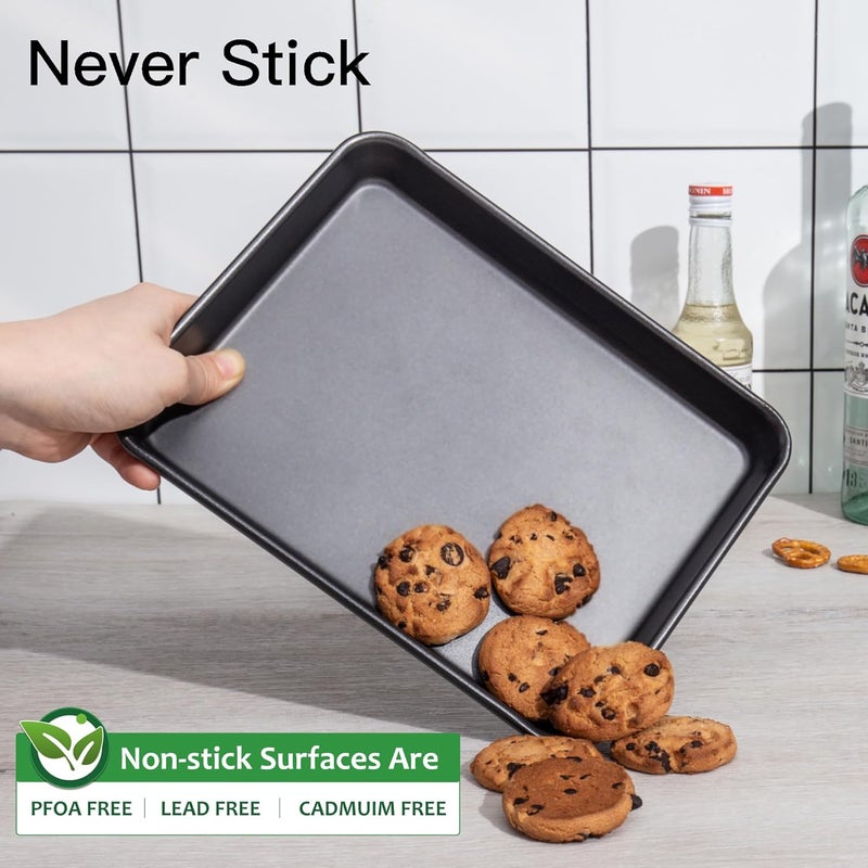 HONGBAKE 2 Pack 9.7X7.5" Toaster Oven Pans for Baking, 57% Thicker Nonstick 1/8 Cookie Sheet Pan Set, Small Baking Tray, Dishwasher Safe and Heavy Duty, Black - Image 5
