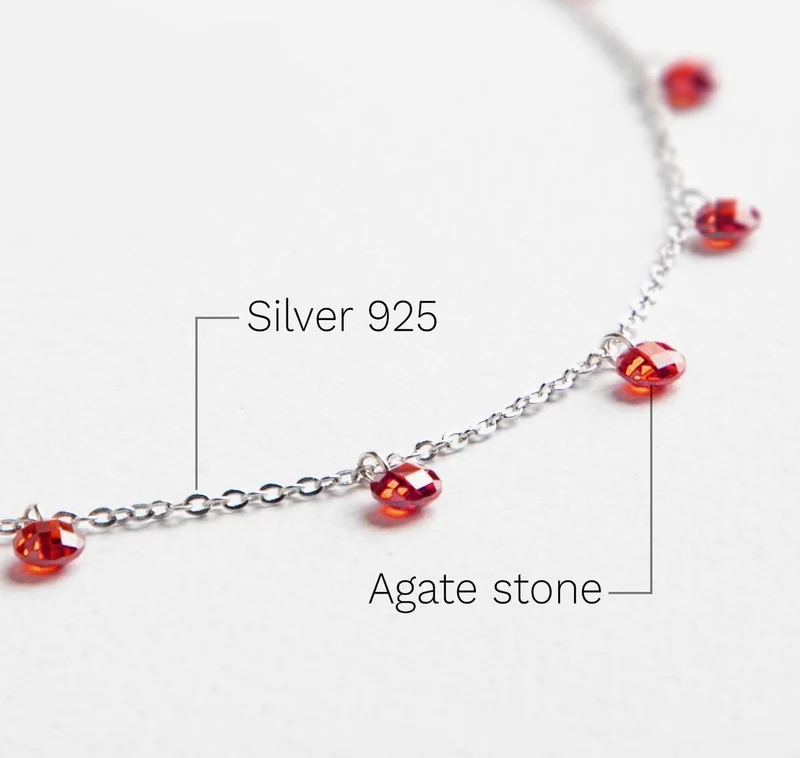 Minza  Minza “Florence” Women’s Necklace, Sterling Silver 925 & Red Agate Stones, Delicate Chain Necklace for Women, Minimalist Handmade Necklace, Jewelry for Casual & Special Occasion. for Women | Best Price UAE