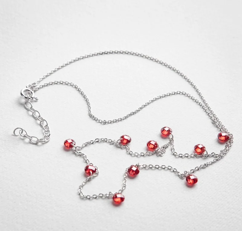 Minza  Minza “Florence” Women’s Necklace, Sterling Silver 925 & Red Agate Stones, Delicate Chain Necklace for Women, Minimalist Handmade Necklace, Jewelry for Casual & Special Occasion. for Women | Best Price UAE