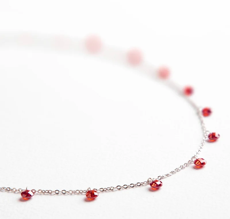 Minza  Minza “Florence” Women’s Necklace, Sterling Silver 925 & Red Agate Stones, Delicate Chain Necklace for Women, Minimalist Handmade Necklace, Jewelry for Casual & Special Occasion. for Women | Best Price UAE