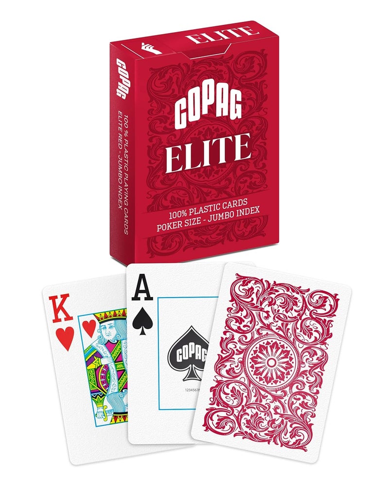Copag Elite 100% Plastic Playing Cards, Poker Size Jumbo Index Single Deck (Red) - Image 1