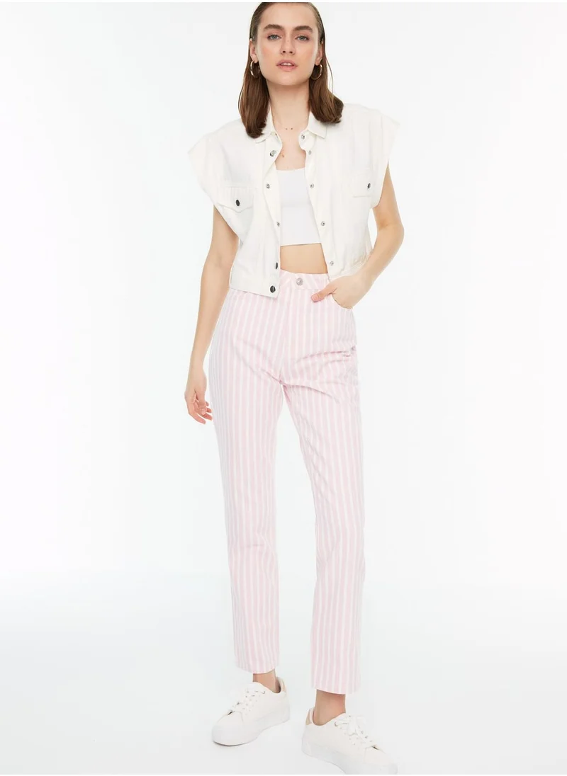 trendyol Striped High Waist Jeans