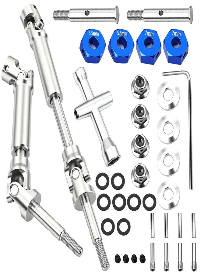 POLANTA Stainless Steel Rear Driveshaft CVD & Front Axles Kit for 1/10 Slash Rustler Stampede Hoss 2WD VXL Upgrades (Silver) - Image 1