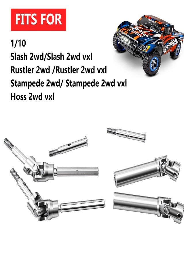 POLANTA Stainless Steel Rear Driveshaft CVD & Front Axles Kit for 1/10 Slash Rustler Stampede Hoss 2WD VXL Upgrades (Silver) - Image 2