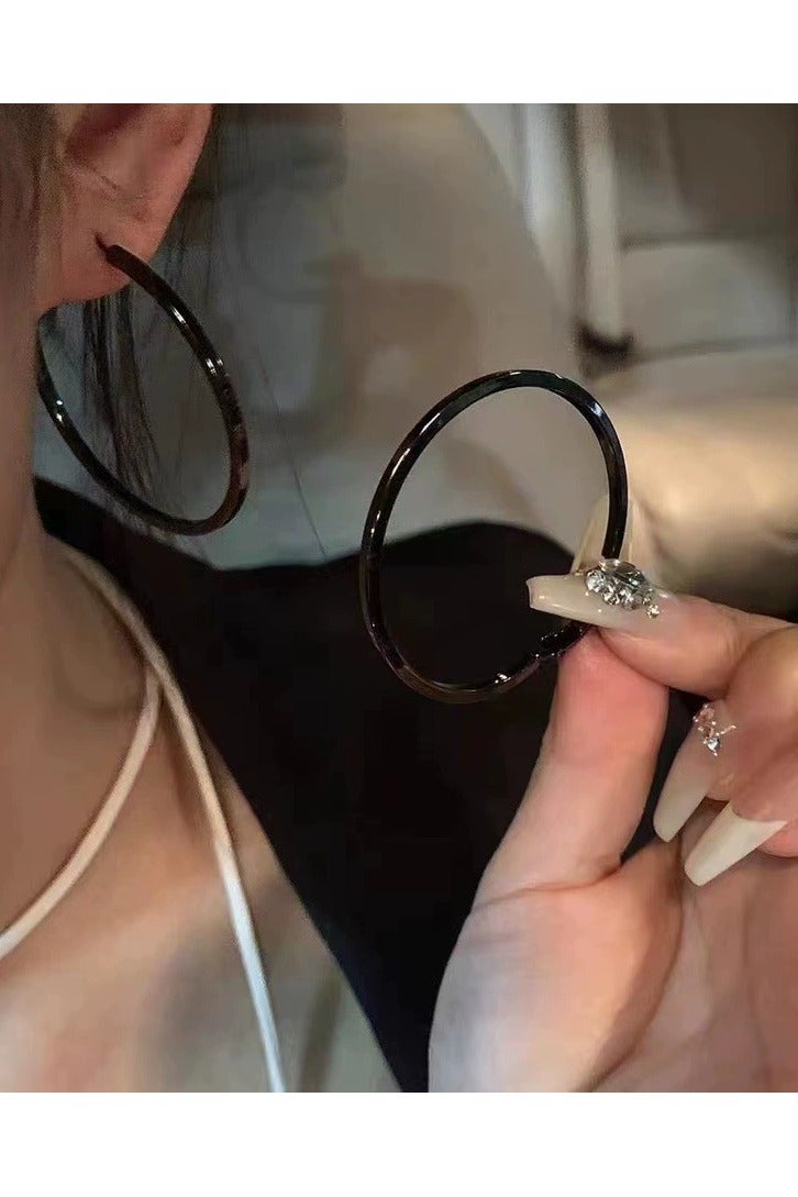 Goolsky Black Bold Hoop Earrings for Women – Edgy Statement Circle Ear Studs, Cool Punk Style, Trendy Small Brand Jewelry  - Image 3