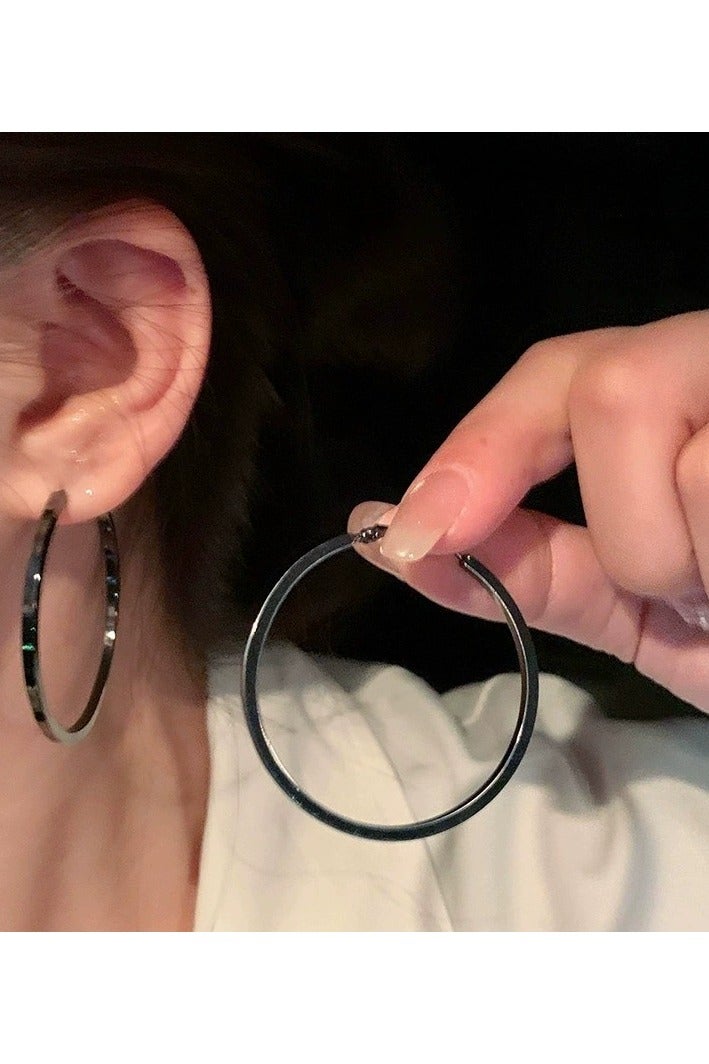 Goolsky Black Bold Hoop Earrings for Women – Edgy Statement Circle Ear Studs, Cool Punk Style, Trendy Small Brand Jewelry  - Image 1