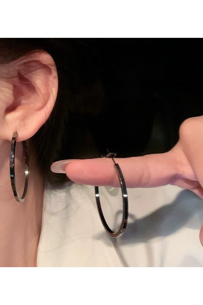 Goolsky Black Bold Hoop Earrings for Women – Edgy Statement Circle Ear Studs, Cool Punk Style, Trendy Small Brand Jewelry  - Image 5